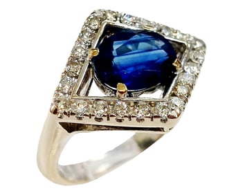 GIA 1.94ct Natural Sapphire Unusual Shape Diamond Halo Signed Crivelli 18k White Gold Ring