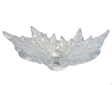 Lalique France Champs Elysees Large Clear Crystal Glass Leaf Centerpiece Bowl