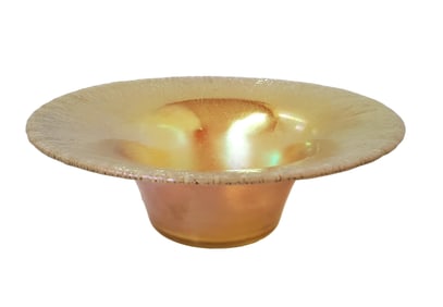 Aurene Color Bowl Art Nouveau Glass 6in Acid Etched Iridescent Ground Pontil Steuben Manner Unsigned