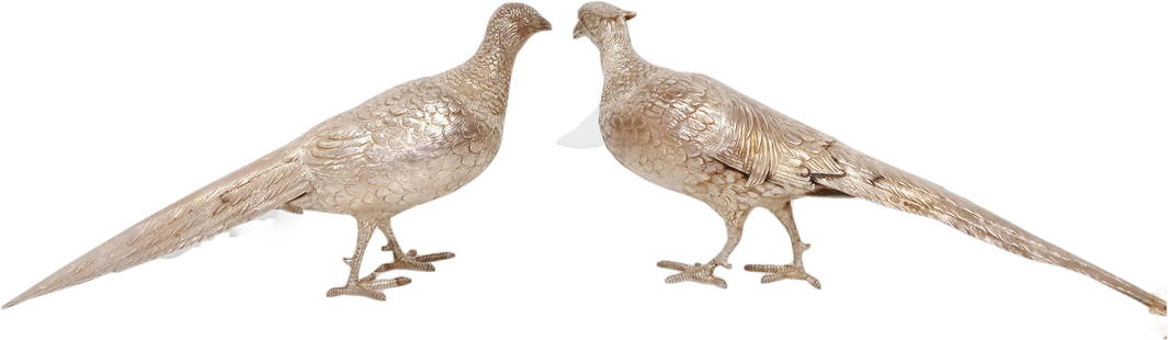 Pair Of English Hallmarked Sterling Silver Pheasants Game Hunting Male Female Antique 34OZT: Described By:Rachel HFA NTME 45145 Title:Pair Of English Hallmarked Sterling Silver Pheasants Game Hunting Male Female Antique 34OZT Description: Pair Of English Hallmarked Sterling Silver Pheasants