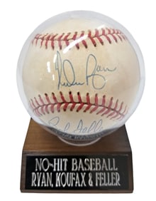 Authentic “No-Hit Kings” Signed Baseball Nolan Ryan Sandy Koufax Bob Feller w/ COA