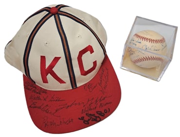 Genuine Negro League Signed Baseball & Kansas City Monarchs Cap Hat Bob Mitchell Buck O’Neil