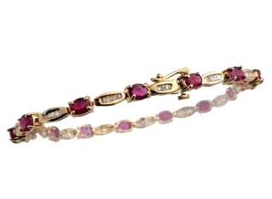 Genuine GIA 5ctw Burma Ruby 1ctw Fine Diamond Ladies Gold Tennis Bracelet