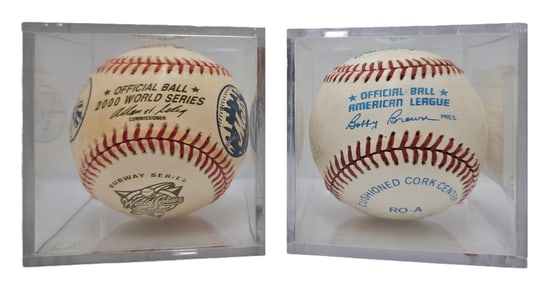 New York Yankees Mets Joe Pepitone Art Shamsky Signed Baseball w/ 2000 World Subway Series Baseball