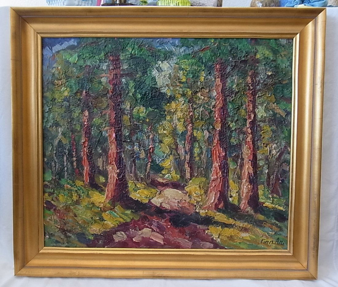 Finn ANDERSEN Sunlit Pine Forest Woodland Impressionist: Finn ANDERSEN Sunlit Pine Forest Woodland Impressionist Painting Oil 1 of 46 European Artworks Chicago NY Designer Estate This is one of forty six original period European oil paintings by well listed