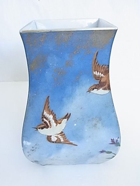 19th Century Signed Baccarat Opaline Opaque Victorian A: 19th Century Signed Baccarat Opaline Opaque Victorian Art Glass Rare Square Baluster Vase Form With Gold Hand-Painted Birds and Chrysanthemums Numbered 10 Signature In Gold Approx. Dimensions or Size: