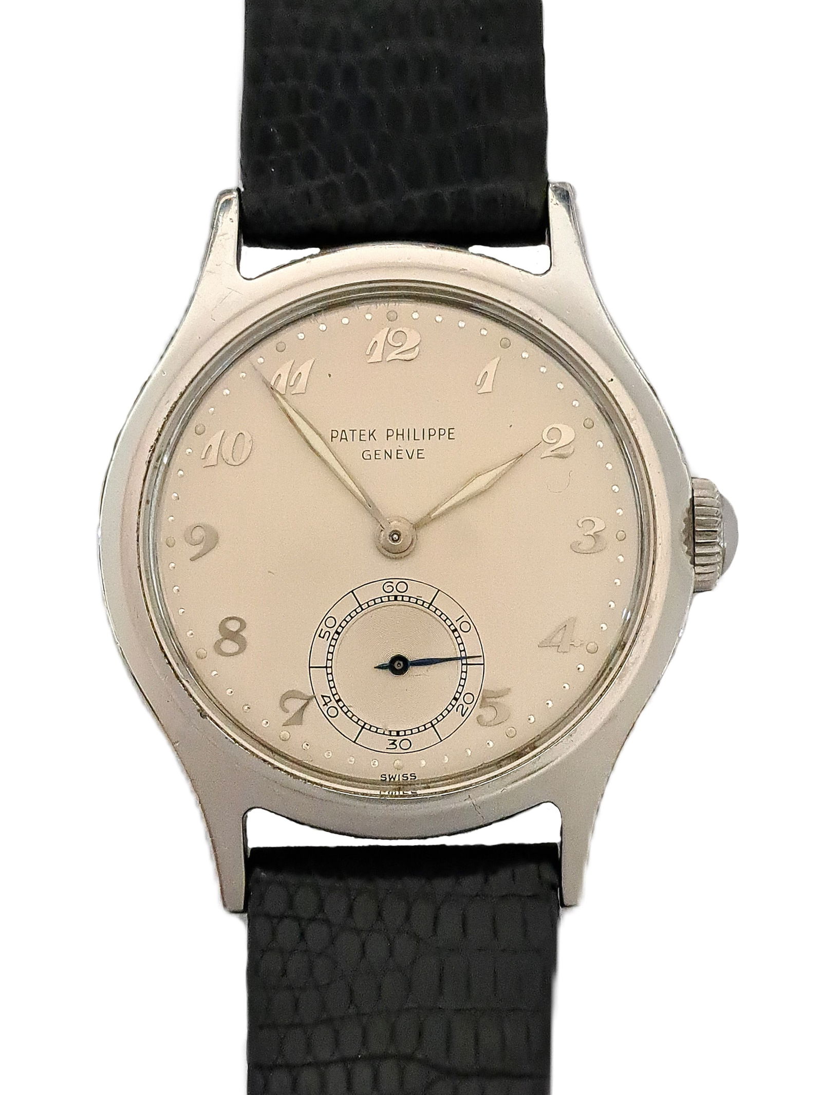Rare Bregeut Dial Patek Philippe Large Steel Screwback Calatrava 565 W/ Extract