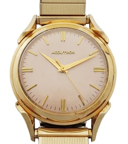 Bulova Accutron Rare Heavy 14k Gold Orig Pink Dial Fancy Lug Oversized 1961 Watch