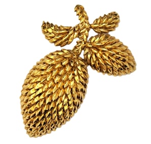 Tiffany Co 18k Gold Acorn Branch Large Mid Century Vintage Textured Brooch Clip Pin