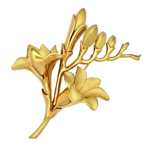 Tiffany Co 18k Yellow Gold Freesia Flower Blossom Ladies Vintage Brooch Pin
