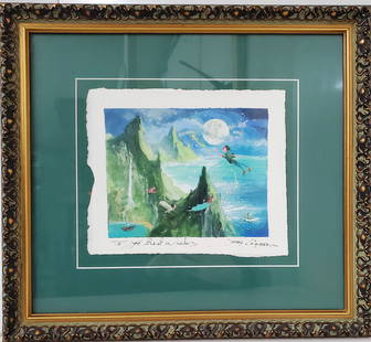 James Coleman Peter Pan Painting Disney Artist: Described By:Michelle CNX VX 0250 0585 Title:James Coleman Peter Pan Painting Disney Artist Description: Acrylic on Float-Mounted paper Signature:Signed lower right, dedicate to Joe lower left