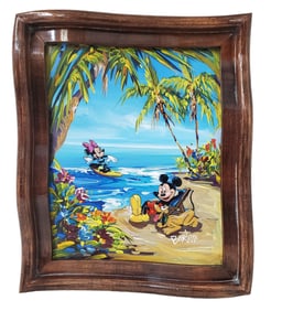 Minnie Mickey Mouse Pluto Disney Characters Steve Barton Painting Handmade Frame COA