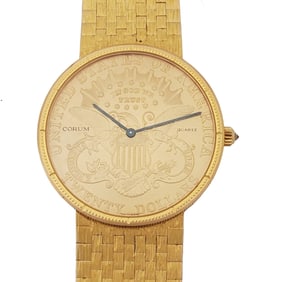 Corum $20 Gold Coin 18k Gold Mens Vintage Wrist Watch Box Papers