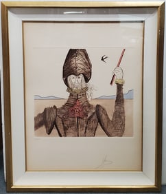 Large Salvador Dali Signed ed300 Don Quixote 1980 Color Etching Surrealist Print 15.5x17.25in