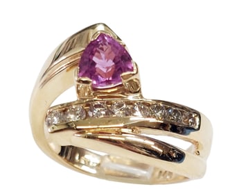 GIA 1.13ct Natural Pink Sapphire Signed LeVian 14k Gold Bypass Ring w/ Diamond Accents
