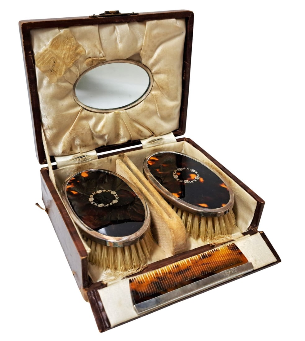 Adie Brothers 1902 Mirror Comb Hair Brush Sterling Silver Set w 125 Year Old Box (1 of 9)