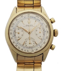 Vintage 14k Gold Rolex Pre Daytona Orig Blue Dial Oyster Chronograph w Papers