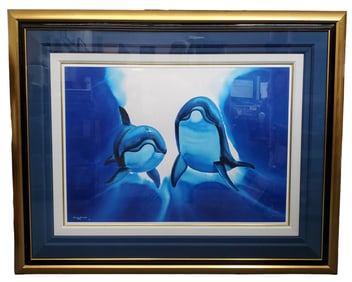 Huge Robert Wyland Dolphin Watercolor Painting 29x40in