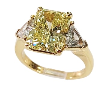 Huge 4.32ct GIA Natural Fancy Yellow Diamond 5.17ctw 18K Gold Ladies Ring