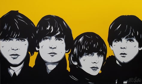 Very Large Allison Lefcort Beatles Pop Art British Rock n Roll Band Painting