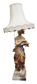 Huge Antique Female Nude Italian Alabaster Table Lamp Statue Sculpture Continental Figure