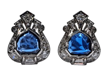 Unusual GIA Burma No Heat Natural Sapphire Fine Diamond Platinum Clip On Earrings