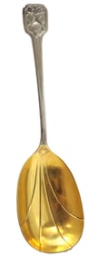 Tiffany & Co. Sterling Silver Strawberry Deco 9 3/8 Inch Gold Washed Bowl Serving Spoon