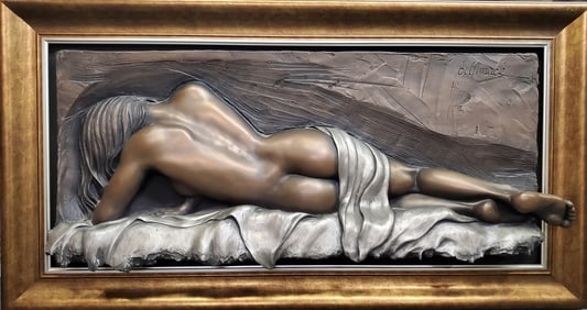 Giant Bill Mack Bronzed High Relief Nude Cast Plaque Sculpture