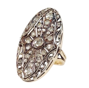 Antique Over 1ctw Old Cut Diamond 14k Gold Large Edwardian Era Filigree Ring