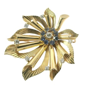 Cartier Signed Numbered GIA No Heat Natural Sapphire Find Diamond 14K Rose Gold Brooch Clip
