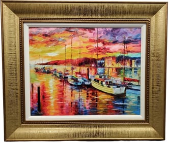 Daniel Wall Gateway Boats Harbor Hand Embellished Giclee Park West COA