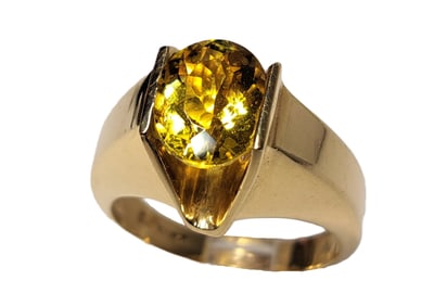 2.45ct GIA Natural Golden Beryl 14K Yellow Gold D.K. Signed Ring