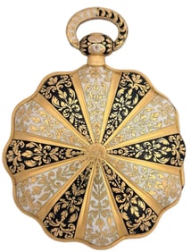 Outstanding Moulinie A Geneve Fine Enamel Cylinder 18K+ Gold Key Wind Pocket Watch