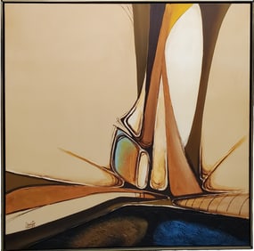 Large Leon Christie Mid Century Modern Abstract Oil Painting 41x41in