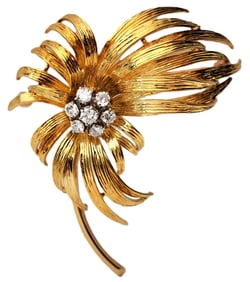 Vintage En Tremblant Fine Diamond 18k Gold Large Mid Century Spray Brooch Pin