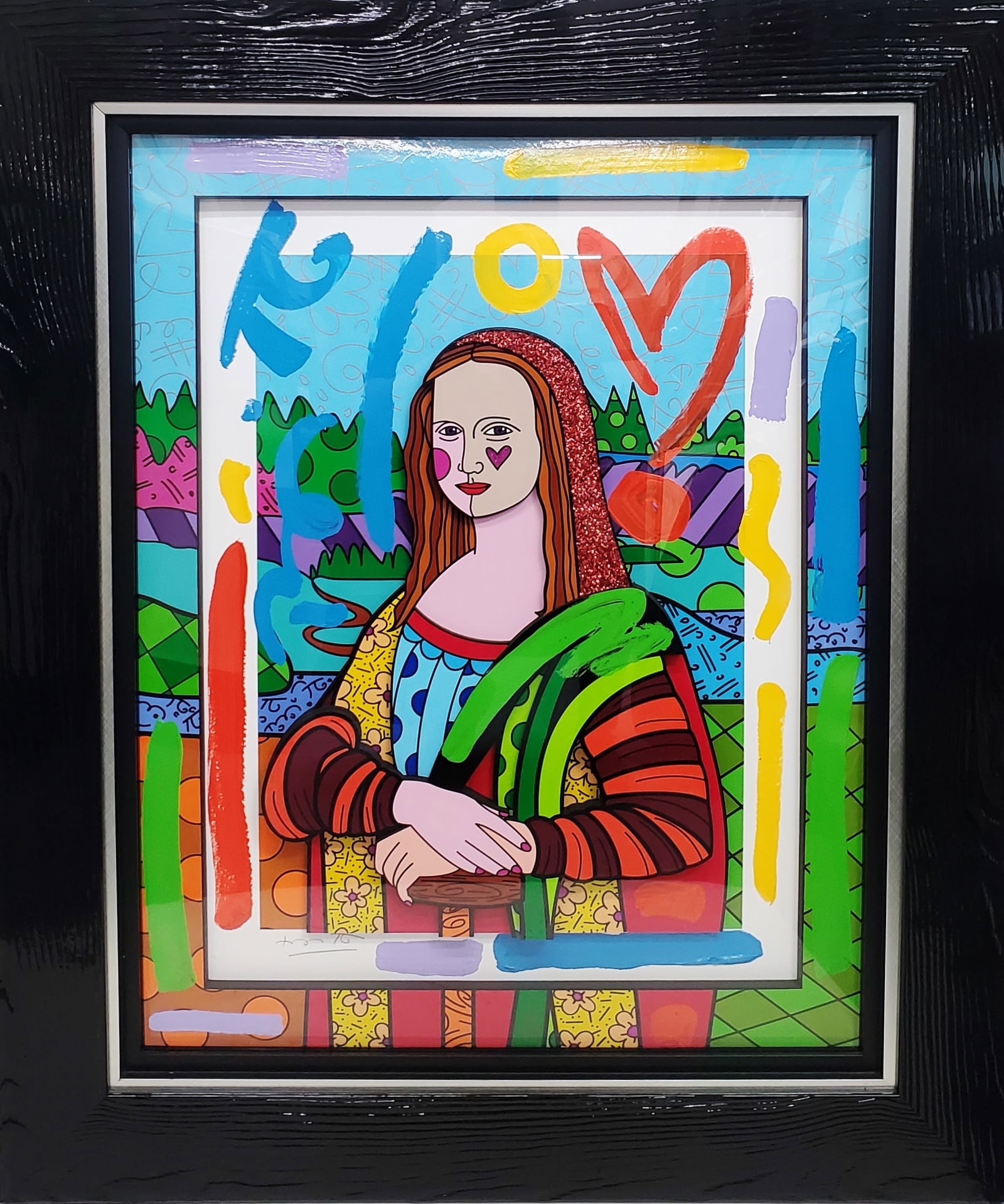 Romero Britto Mona Lisa Mixed Media Painting 3D Serigraph Park West COA (1 of 8)