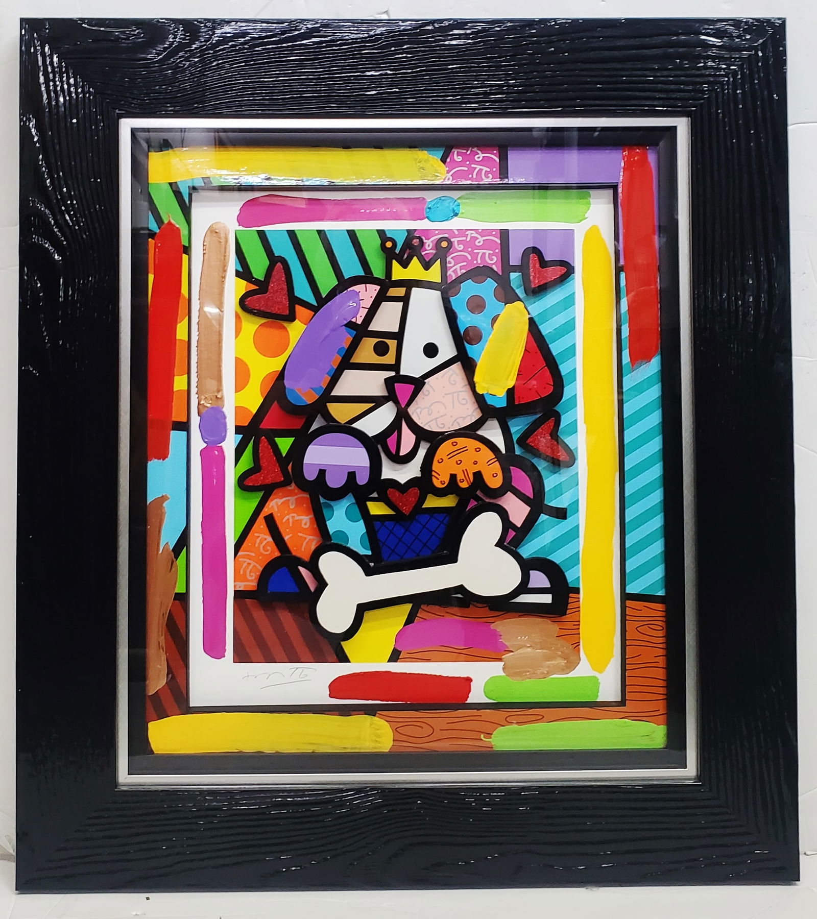 Romero Britto Dog with Bone II 3D Hand Embellished Painting Serigraph Park West COA: Described By:Michelle CNX 0287 Title:Romero Britto Dog with Bone II 3D Hand Embellished Painting Serigraph Park West COA Description: Romero Britto Dog with Bone II 3D Hand Embellished Painting Serigr