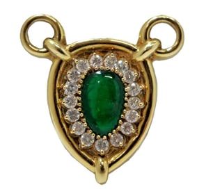 Massive 14k Yellow Gold Approx 3ct Natural Emerald 2ct Fine White Diamond Pendant