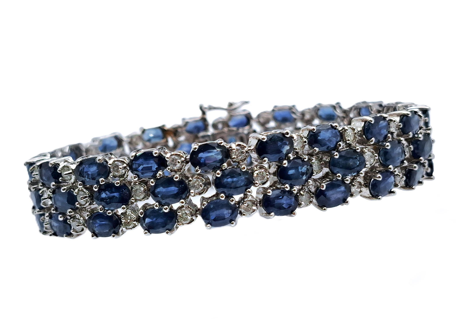 35ctw Fine Natural Sapphire 2.3ctw Diamond White Gold Long Ladies Bracelet (1 of 11)