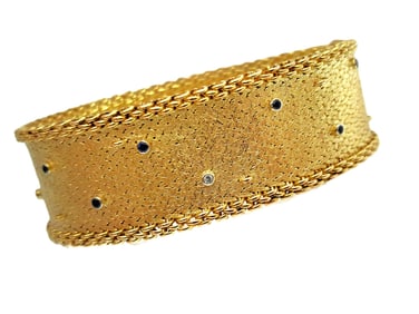 Mid Century Natural Diamond Sapphire Tiffany & Co 18K Mesh Bracelet