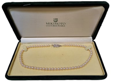 Exquisite 1950's Vintage AA Mikimoto Pearl Necklace 5.8MM Cream Rose 16in