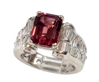 JB Star 3.26ct Red Tourmaline 2.28ctw Fine Quality Diamond Ladies Fancy Vintage Statement Ring