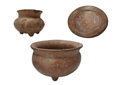 Lot of 3 Pre-Columbian Pottery Bowls Jars Plate Dish Basin Terracotta Clay Pots Mesoamerican