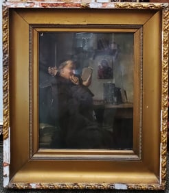 Antique Monk Reading Book Embellished Chromolithograph