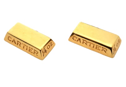 Rare Signed Numbered Cartier Gold Bar Bullion Cufflinks 18K Gold 20G