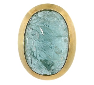 Artist Signed 65ct Fine Color Carved Aquamarine 18k Gold Designer Enhancer Pendant