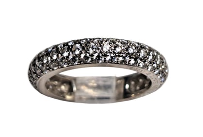 3-Row Platinum Cartier 1.05ctw Fine Diamond Pave Size 47 Signed Numbered Ladies Ring w/ Box