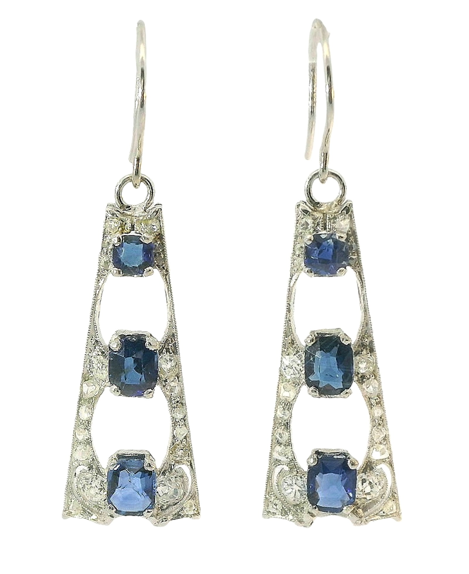 Natural No Heat GIA Sapphire Fine Diamond 4.10ctw Platinum 14K White Gold Art Deco Earrings (1 of 6)