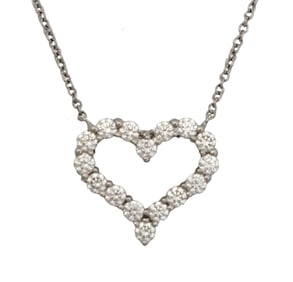 Tiffany & Co 950 Platinum 0.60ctw Fine Diamond Heart Pendant Station Necklace 16in