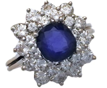 GIA Natural Cushion Sapphire 2.2CT Fine Double Diamond Halo Ring